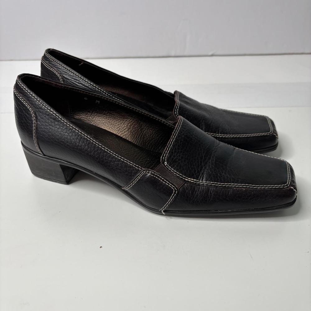 Sesto Meucci Dark Brown Pebbled Leather Square Toe Heels 90s Italy Shoes‎ Chic 6